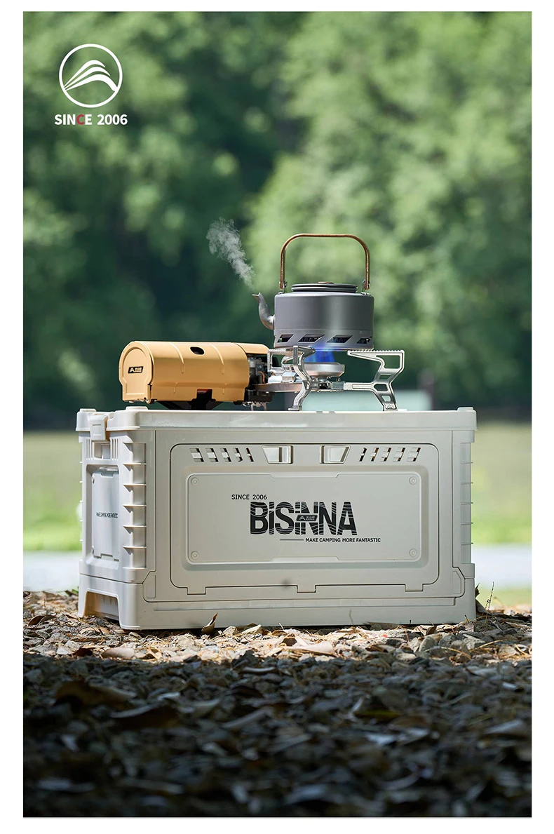 BISINNA Camping Box 30L/60L Large Capacity Folding Storage Box Car Trunk Wooden Lid Home Bedside Table for Outdoor Picnic Travel