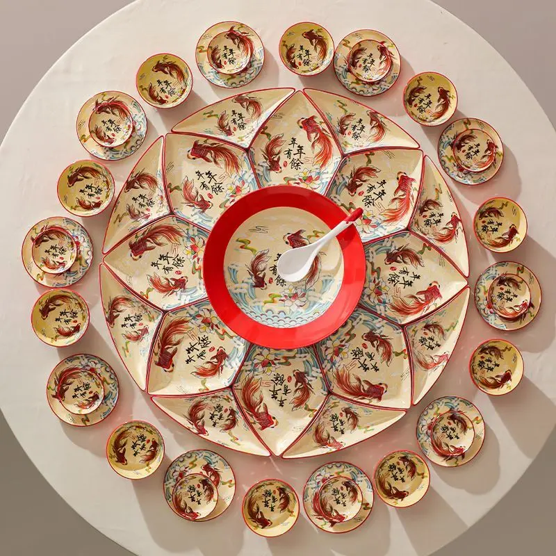 Ceramic Lotus Platter Tableware Set New Year's Eve Dinner Gift Party Dish Plate