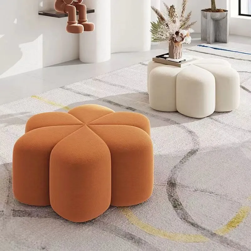 Flower Shape Stool Sofa Step Stool Ottoman Pouf Foot Rest Solid Wood Stool for Living Room Bedroom Entryway