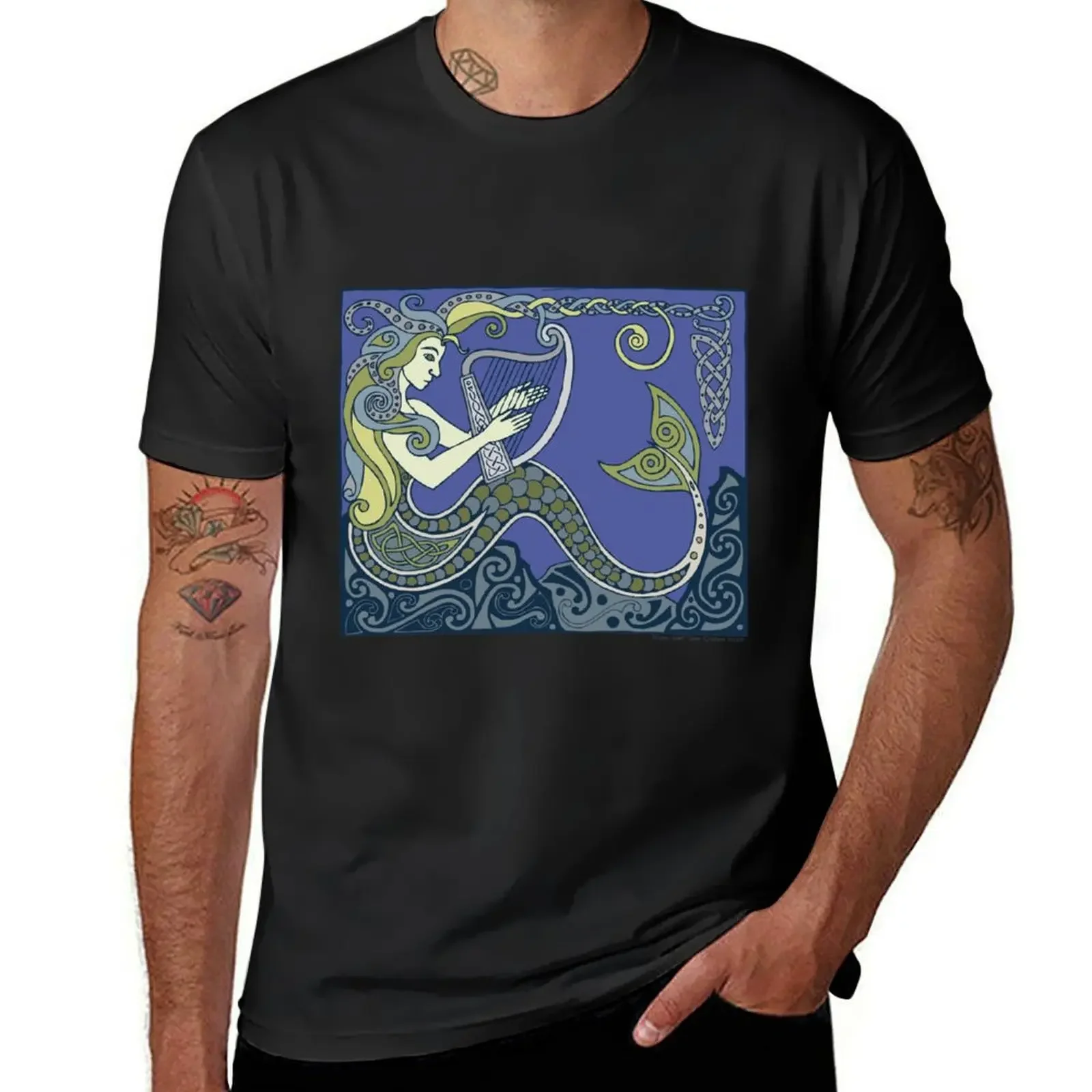 

Mermaid Harpist T-Shirt blue archive graphics plain black t shirts men