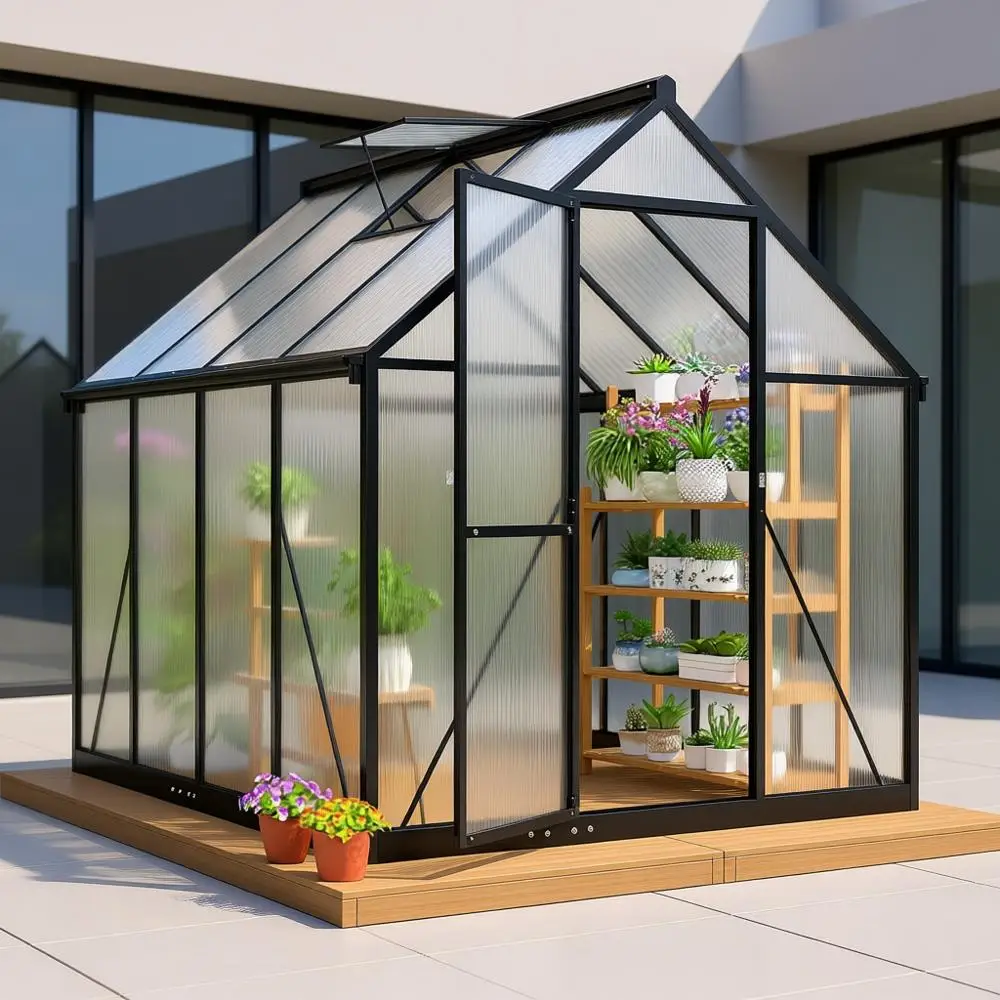 

Quick-Setup Polycarbonate Greenhouse, Large Walk-In, Black, Ideal for Outdoor Gardening