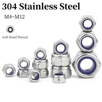 M4 M5 M6 M8 M10 M12 304 Stainless Steel Left Hand Thread Anti-loosening Nut Anti-threaded Left Thread Self-locking Non-slip Nut