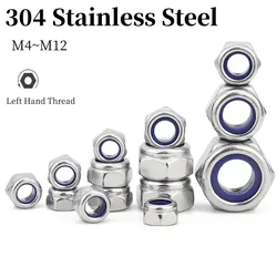 M4 M5 M6 M8 M10 M12 304 Stainless Steel Left Hand Thread Anti-loosening Nut Anti-threaded Left Thread Self-locking Non-slip Nut