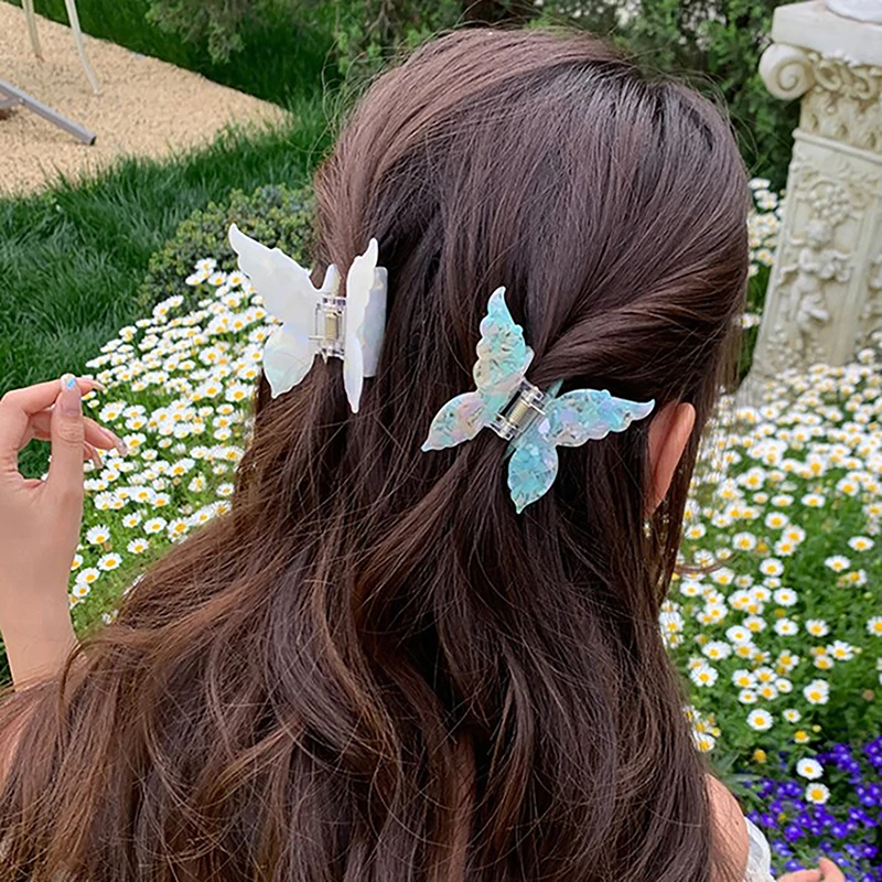 Pinzas para el pelo con forma de mariposa para niña, horquilla con degradado de acetato, estilo coreano, Retro francés, accesorios para el cabello