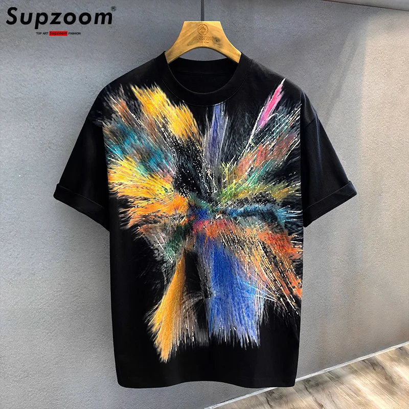 Supzoom New Arrival Summer Top Fashion Neutral Artistic Texture Splashed Ink O-neck Casual Heavy Cotton Ins Loose Men Tshirt