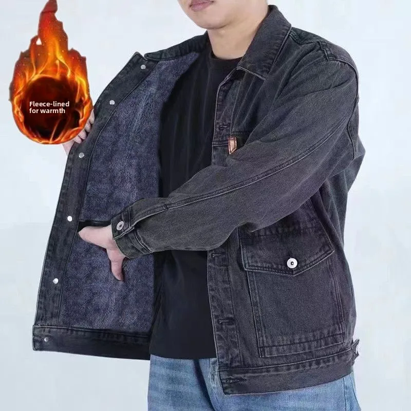 

Men's Denim Jaet Fce Lined Thi Large Size Winter Proof Windproof Wear Resistant Multi ket Coat Youth Faion Workwear