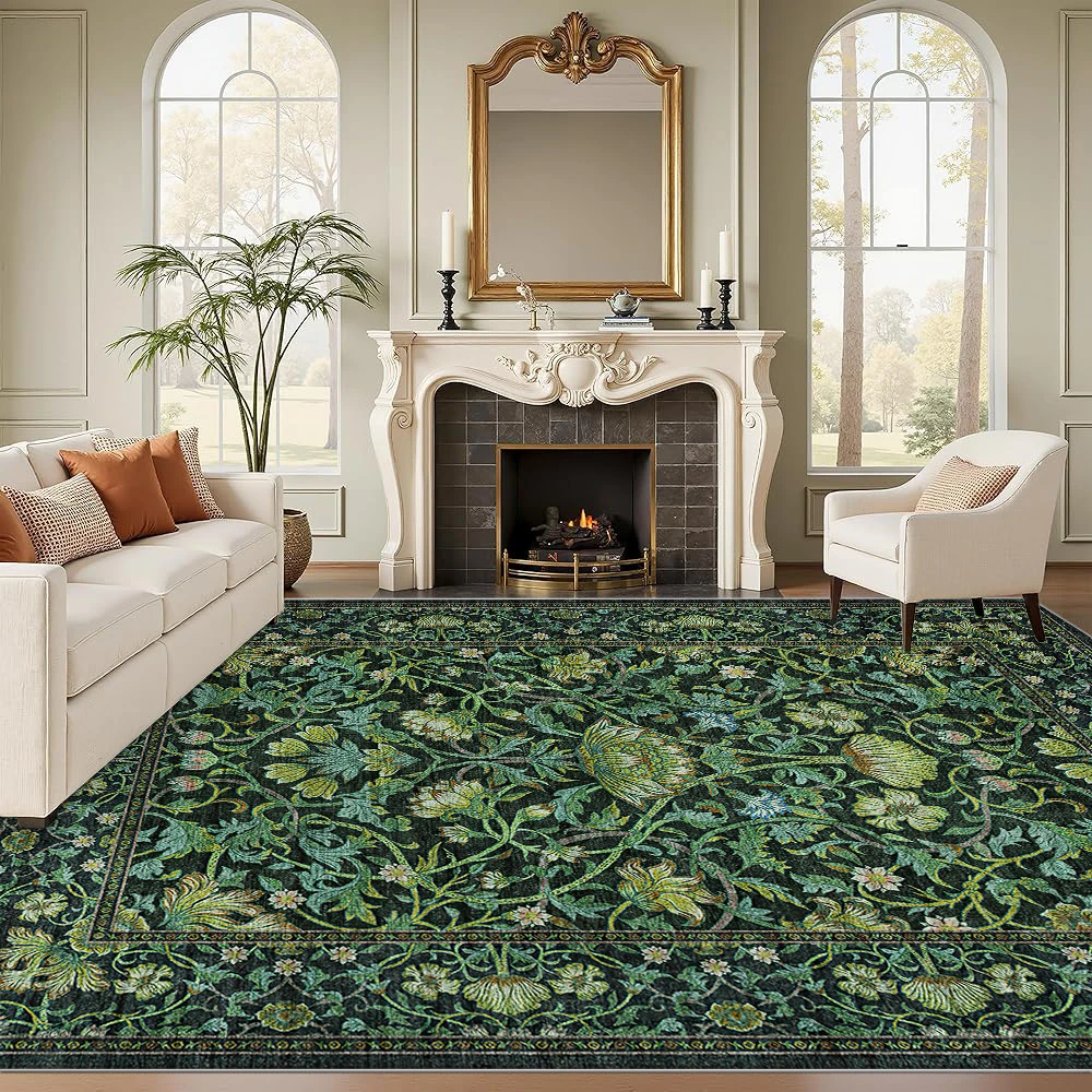 

Велюровый ковер для гостиной, ковер с принтом в ретро-стиле с изображением зеленых растений, моющийся в машинке коврик для прихожей.