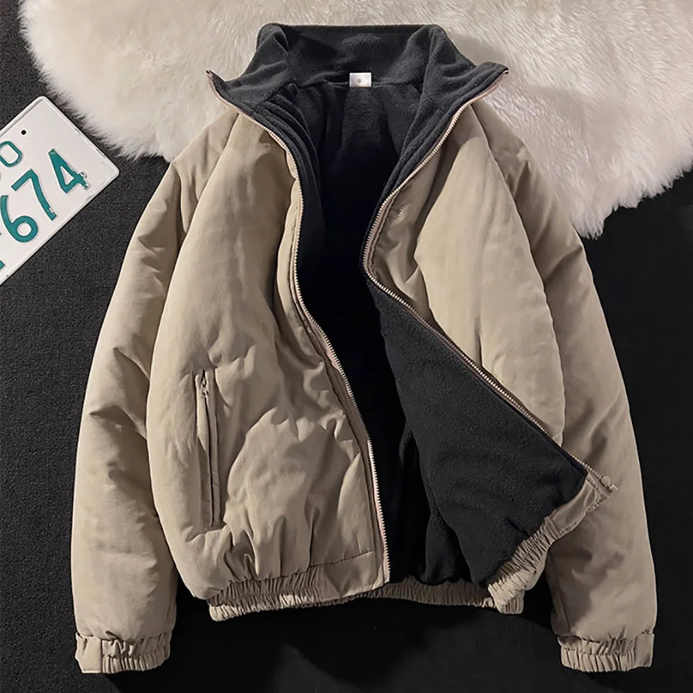 الشتاء الرجال القطن وسادة مبطنة بسيطة الوقوف طوق بلون رشاقته معطف الكورية عارضة أزياء فضفاضة الدافئة الصوف معطف