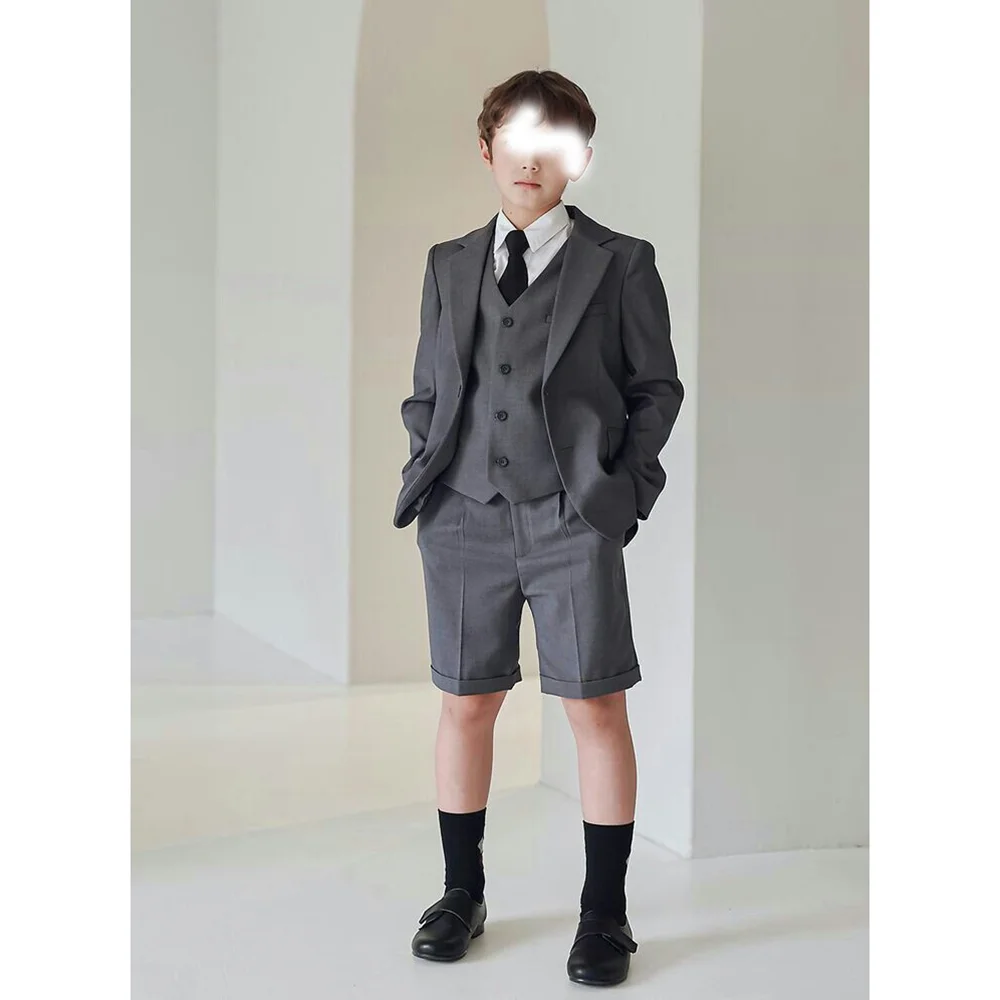 

Grey Single Breasted Peaked Lapel Boys Suits 3 Pcs (Blazer+Pants+Vest) Fashion Boys Sets Formal Occasions Birthday Party Sets