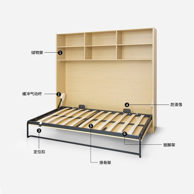 سرير جداري مخفي غير مرئي للدراسة، متعدد الوظائف، خزانة قابلة للطي لتوفير المساحة السفلية، ميرفي متكامل