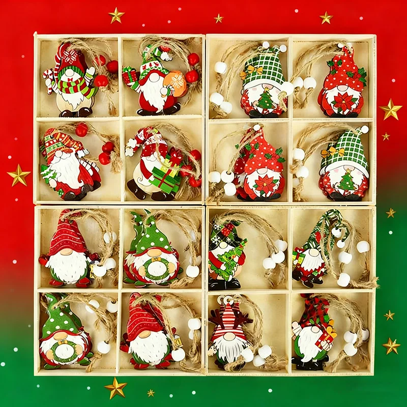 12Pcs/Box Christmas Wooden Pendants Faceless Gnome Xmas Tree Hanging Ornamens For Home Christmas Party Decoration New Year Gifts