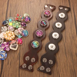 Fashion Geometry Punk Rock 025 Real Genuine Leather Fit 18mm Snap Button Bangle Bracelet Charm Jewelry For Women Men