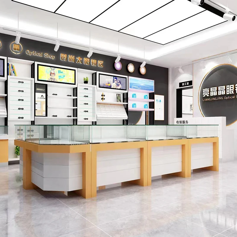custom.LISI Luxury Eyeglass Frame Display Stand Customized LED Lighting Silver Mirror Store Design Glasses Store or Cabinet