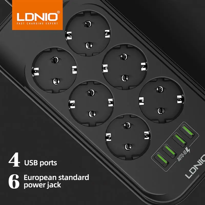 European Plug Extension USB Power Strip With Overload Protection 4USB Charger Hub Extension Socket Switch