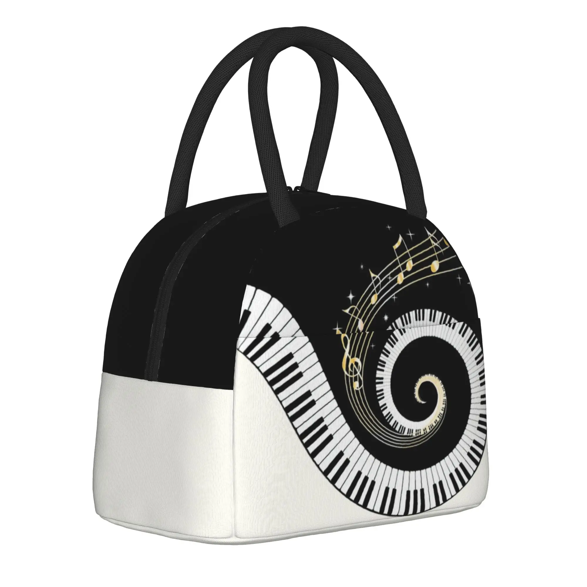 Piano Keyboard Art Insulated Lunch Bags Thermal Bag Reusable,Lunch Container  Music Note High Capacity Tote Lunch Box