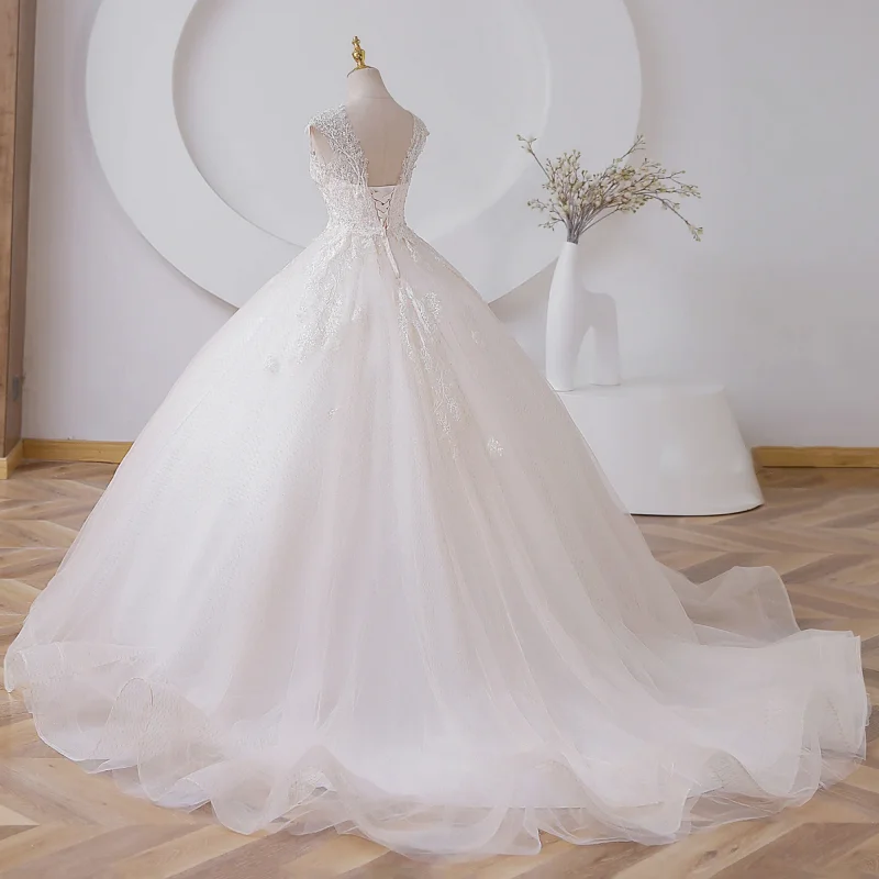 White Women Wedding Dress Tulle Puffy Appliques Sleeveless For Evening Banquet Party Birthday Ceremonial Bridesmaid Gowns