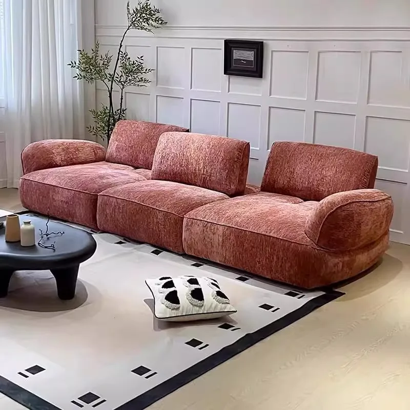 

Medieval fabric snail sofa retro living room sofa adjustable backrest chenille cream sofa combination