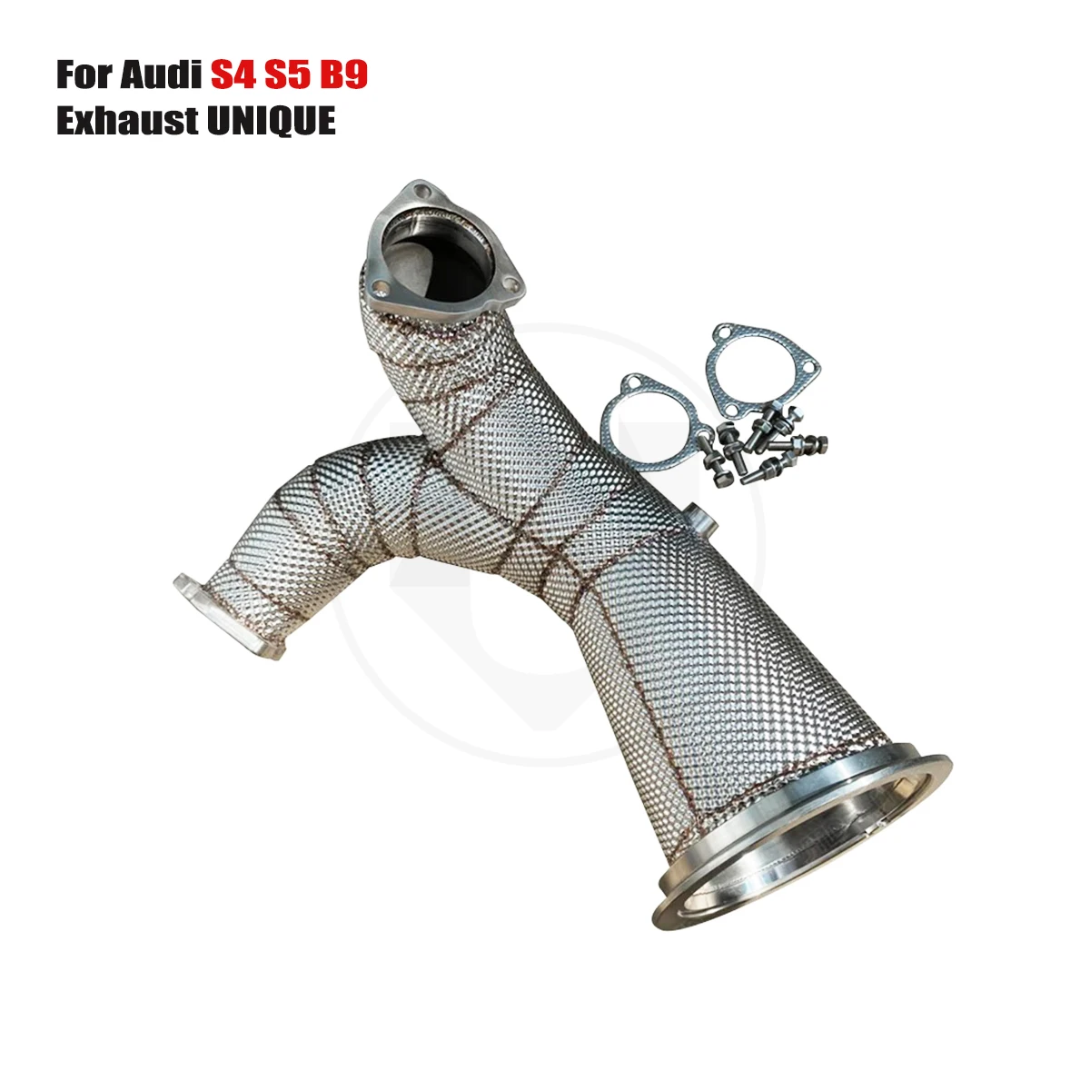 

UNIQUE For 2017-2019 Audi S4 S5 B9 3.0T Reducing catless downpipe With insulator downpipe With cat/without cat exhaust pipe