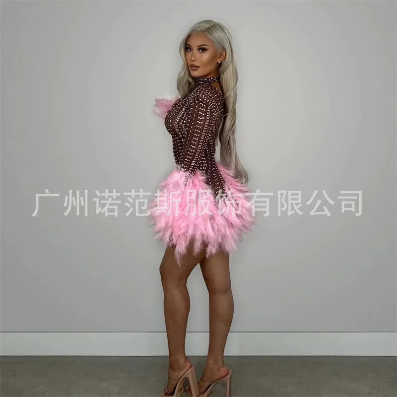 المرأة مثير شير تمتد شبكة ريشة تقليم مرحلة الأداء فستان مُصمم حسب الطلب للمطربين ملهى ليلي مساء عيد ميلاد براقة