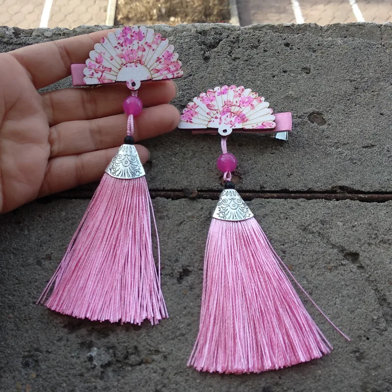 Hanfu Hoofddeksels Antieke Stijl Haaraccessoires Fans Kwastje Haar Clips Voor Vrouwen