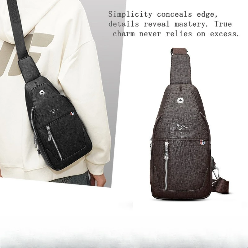 

Men's chest bag large capacity PU leather diagonal backpack large capacity simple light commuting shoulder bag