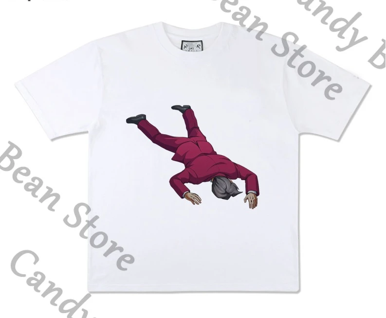 

Anime Ace Attorney Miles Edgeworth Cosplay Pure Cotton T-shirt Tee Cartoon Summer Half Sleeve Short-sleeved Shirts Costumes Gift