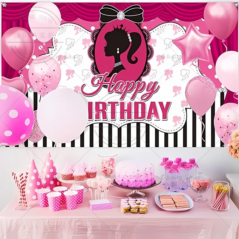 BarbIEe Party Backdrop Pink Photography Background Glamour Girl Ladies Birthday Parties Banner Cake Table Decoration Decoration