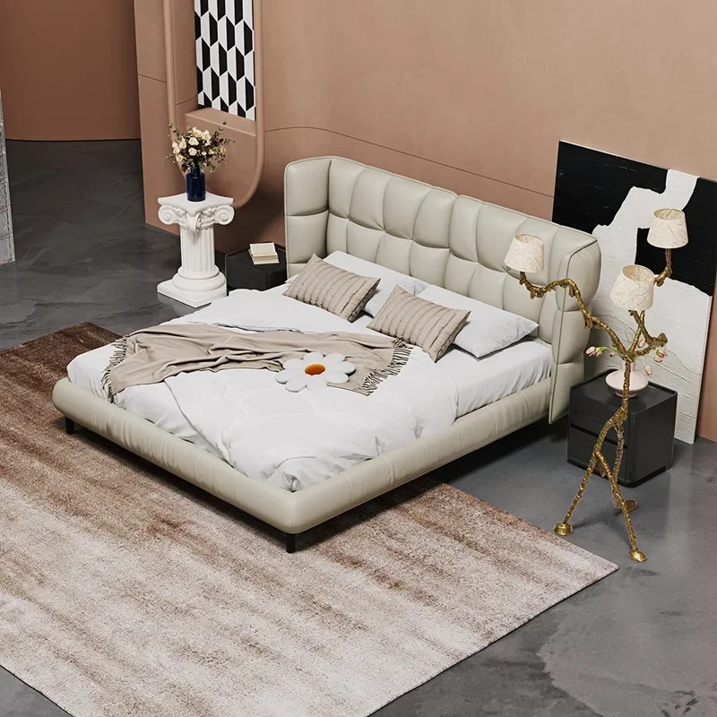 Italian modern minimalist fabric double bed 1.8 meters light luxury leather muscle bed
