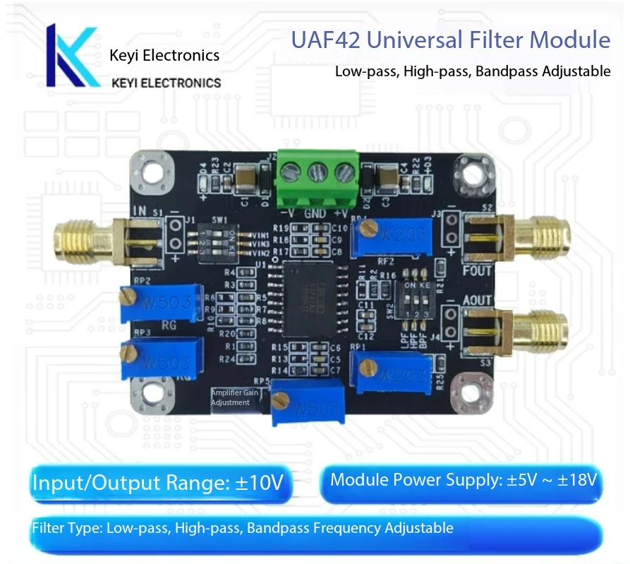 UAF42 Universal Active Filter Module Low Pass High Pass Bandpass Adjustable with Integrated Op-Amp +/-5V to +/-15V