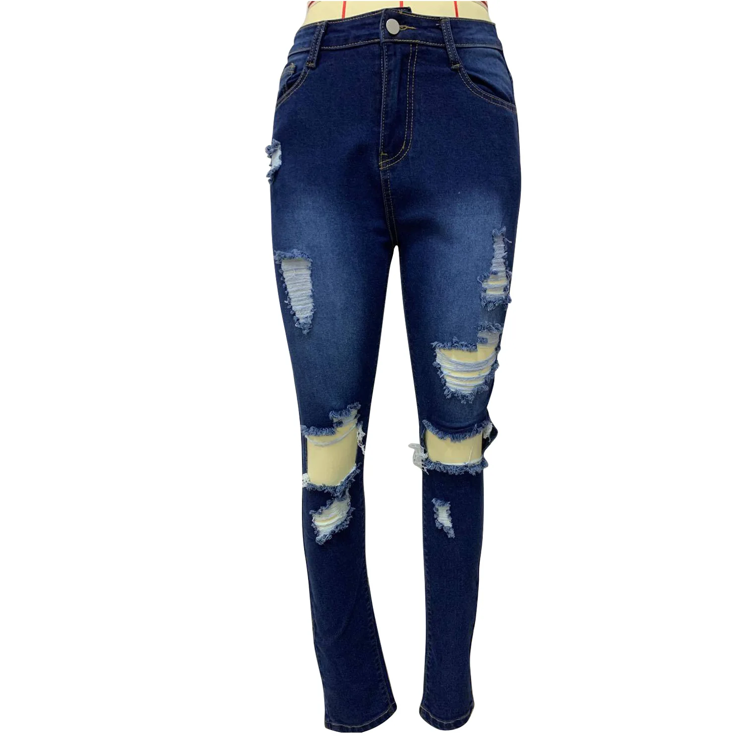 Pantalon en jean femme, maman jean pantalon Long trou taille haute pantalon droit Y2k Streetwear élégant épissure moulante Y2k Streetwear