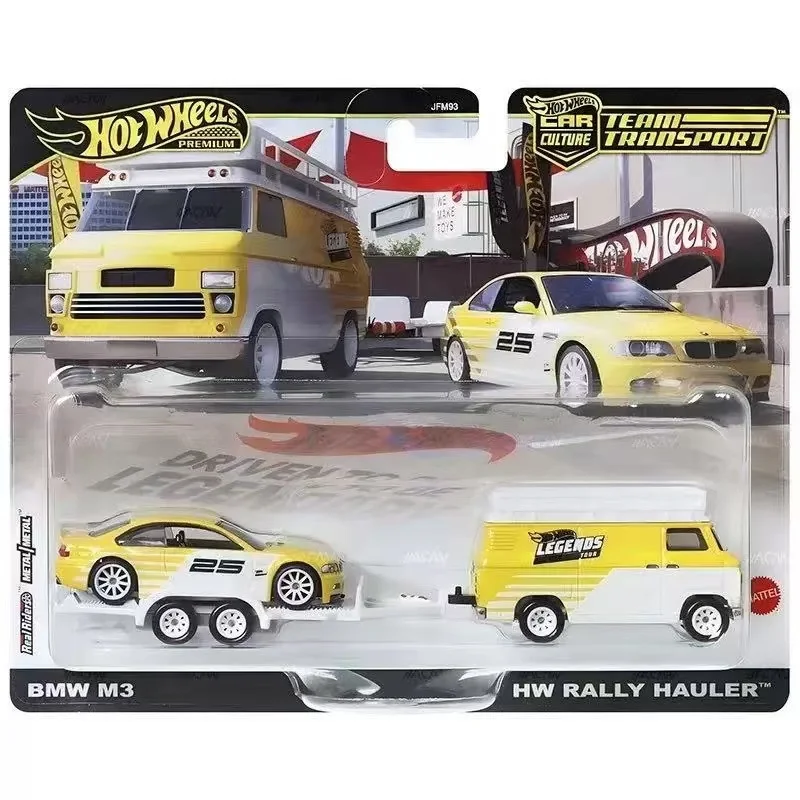 Hot Wheels Legends Tour Team Transport 2025-BMW M3 And Hw Rally Hauler 1:64 Skala Premium Diecast Kolekcjonerski pojazd Zabawka Prezenty