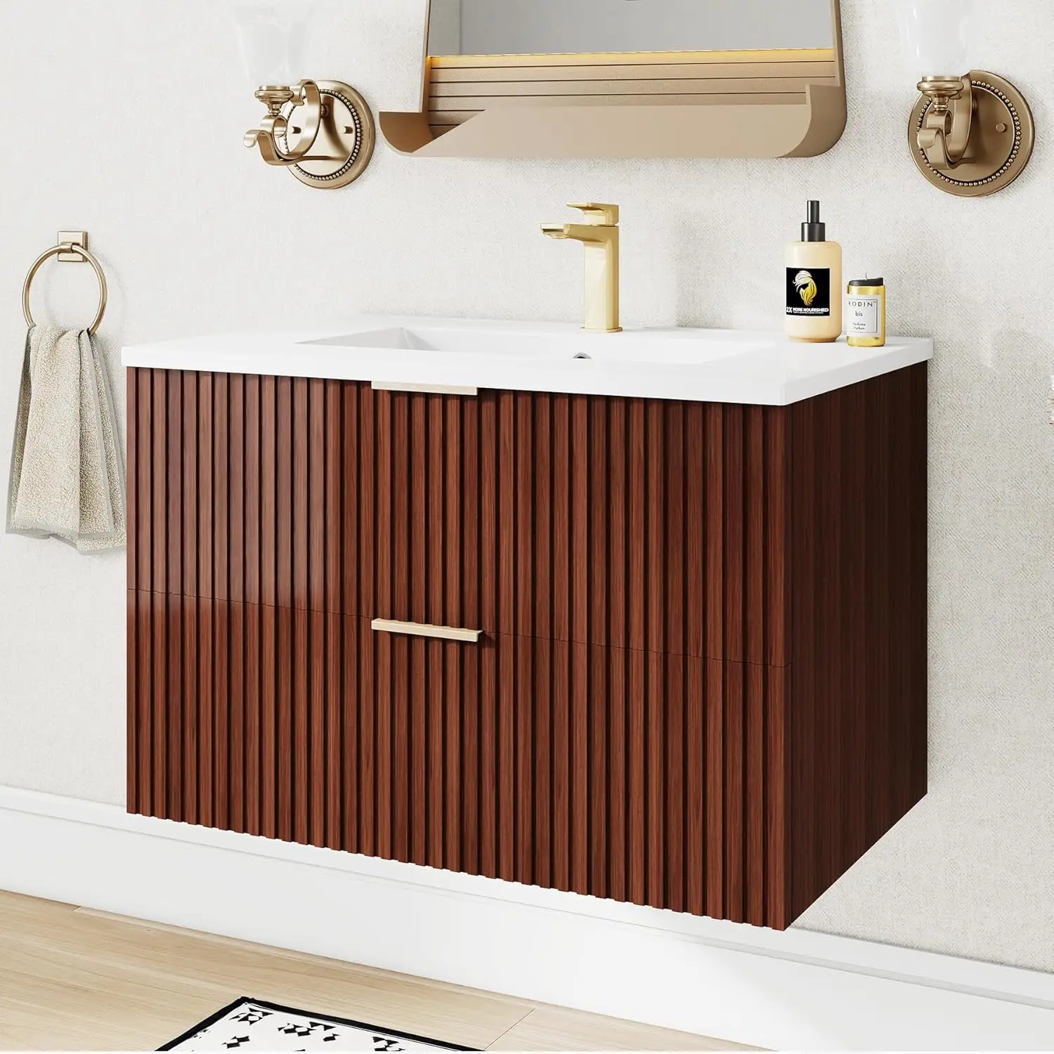 

Bathroom Vanity with Sink 30 Inch, Floating Wall Mounted Vanity Cabinet with Ceramic Sink, Modern Space-Saving Storage, Custom