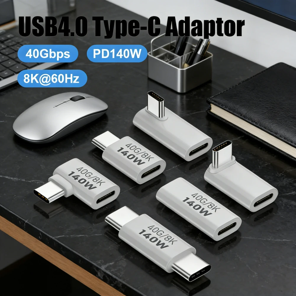 90 Degree USB C Male to Female Adapter 40Gbps Data Sync 8K Video PD 100W Fast Charging Converter Compatible with Thunderbolt 3