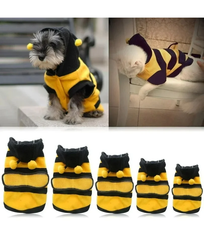 

Bee Pet Puppy Coat Apparel Outfit Fleece Clothes Dog Cat Hoodie Fancy Costume Halloween Cosplay Sweater Dog Hoodies