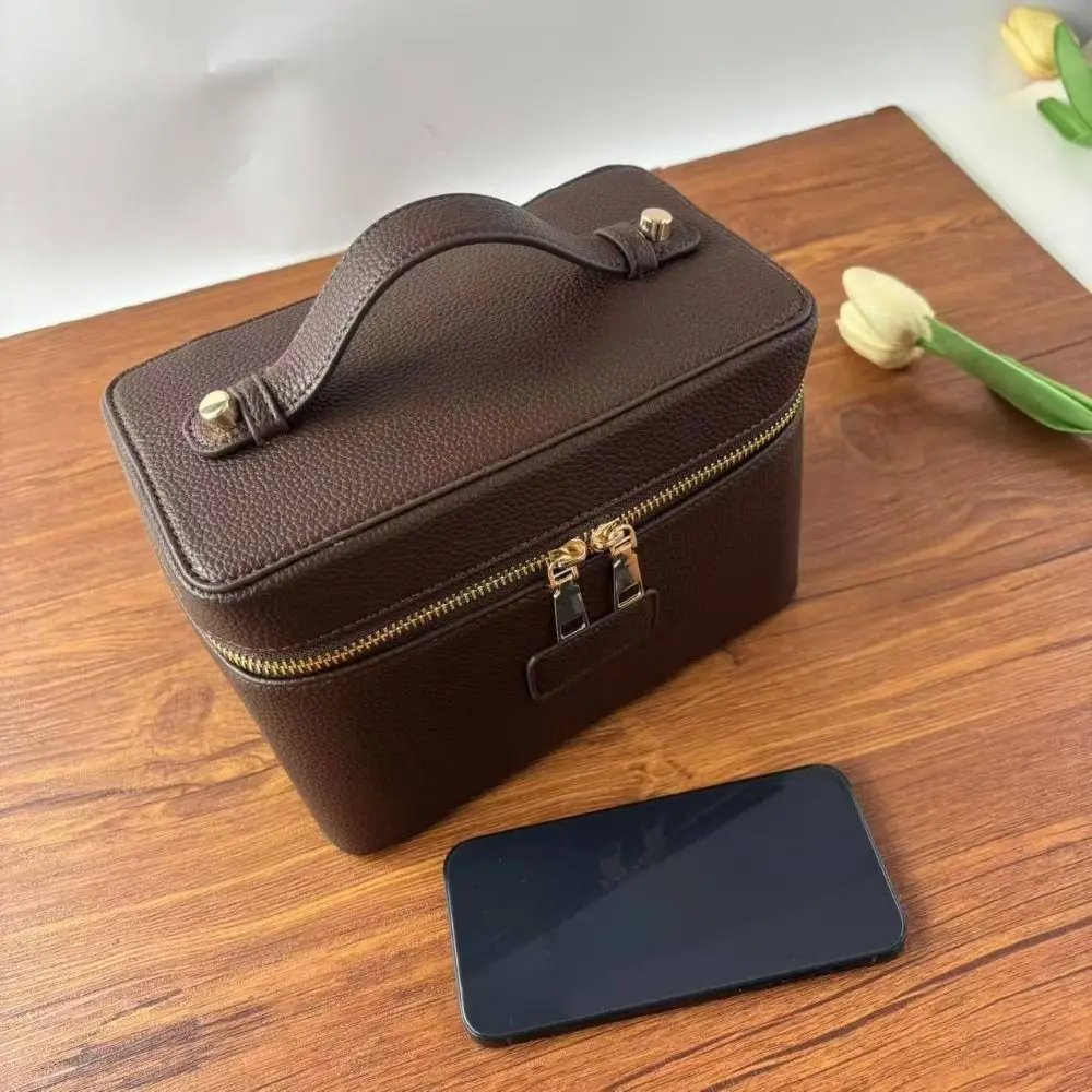 PU Leather Makeup Bag Square Shape Waterproof Toiletry Bag Large Capacity Removable Divider Lining Hand Held Cosmetic Bag Travel