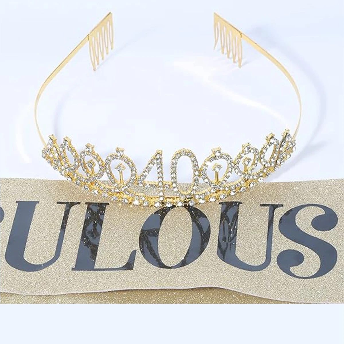 30th 40th 50th Birthday Fabulou Crown Crystal Satin Ribbon Woman Happy Birthday Party Decoration Lady Anniversary Supplies