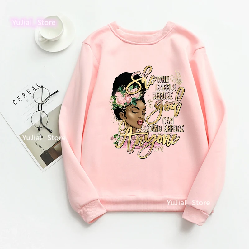 Ze Die Knielt Voor God Kan Stand Voordat Iemand Grafische Print Sweatshirt Vrouwen Zwarte Meisjes Magic Hoodies Harajuku Trainingspak