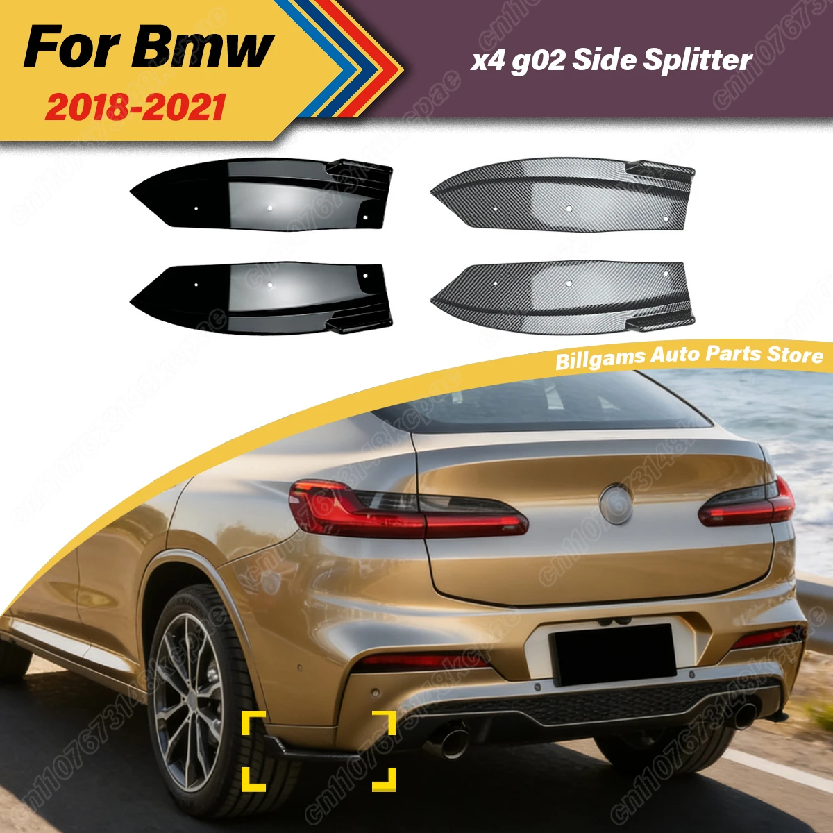 

For BMW X3 X4 G01 G02 M-Pack 2018 2019 2020 2021 M Sport Automobile Rear Bumper Side Splitter Side Wind Knife Decoration Kit
