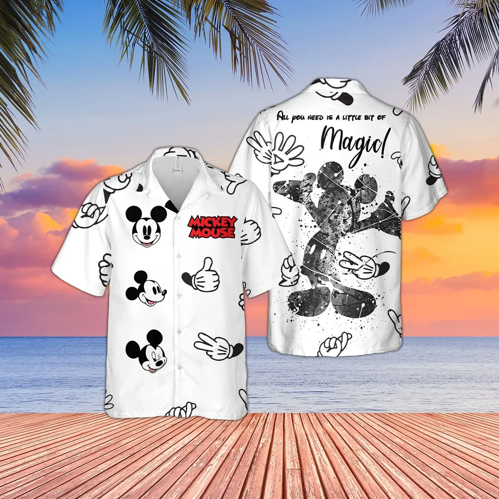 Summer Mickey Mouse Hawaiian Shirt Men's Women Short Sleeve Button Up Shirt Disney Mickey Mouse Aloha Shirt Casual Beach Shirt