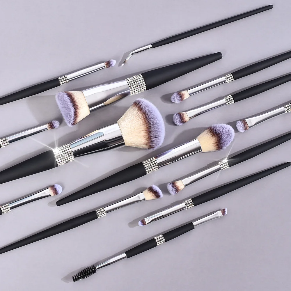 Wholesale Makeup Brushes Luxury Black Crystal Handle Glitter Custom Logo Foundation Make Up Brushes Private label Brush Set