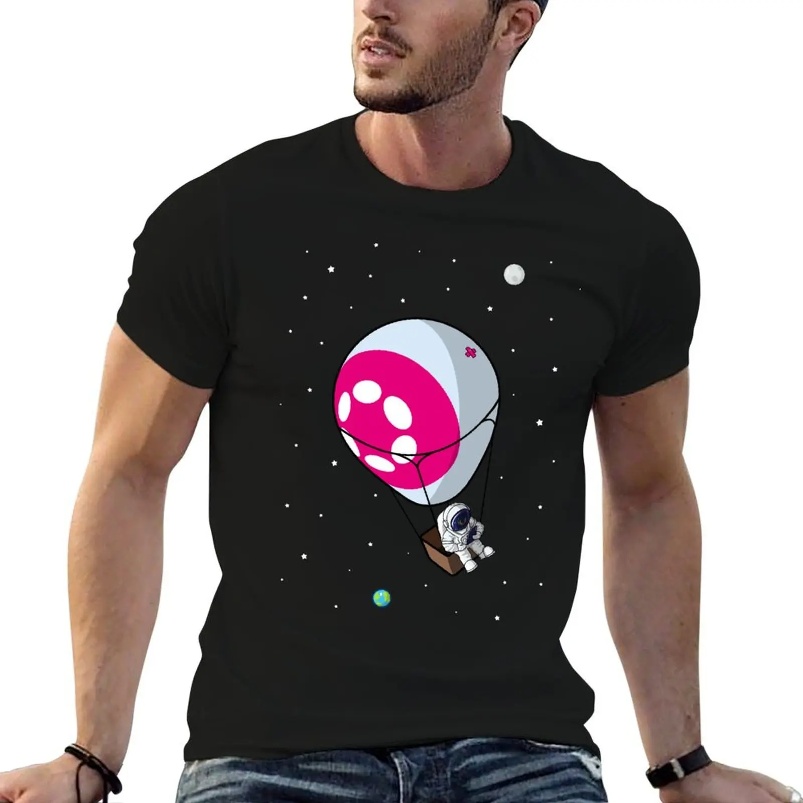 Polkadot DOT to the moon T-Shirt Non-Shrink Basic Cotton T-Shirt