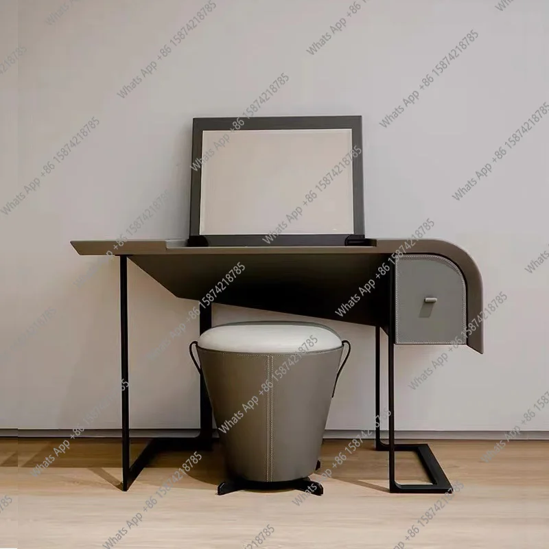 

Imported saddle leather original leather dresser simple with makeup mirror clamshell dresser Italian minimalist furniture