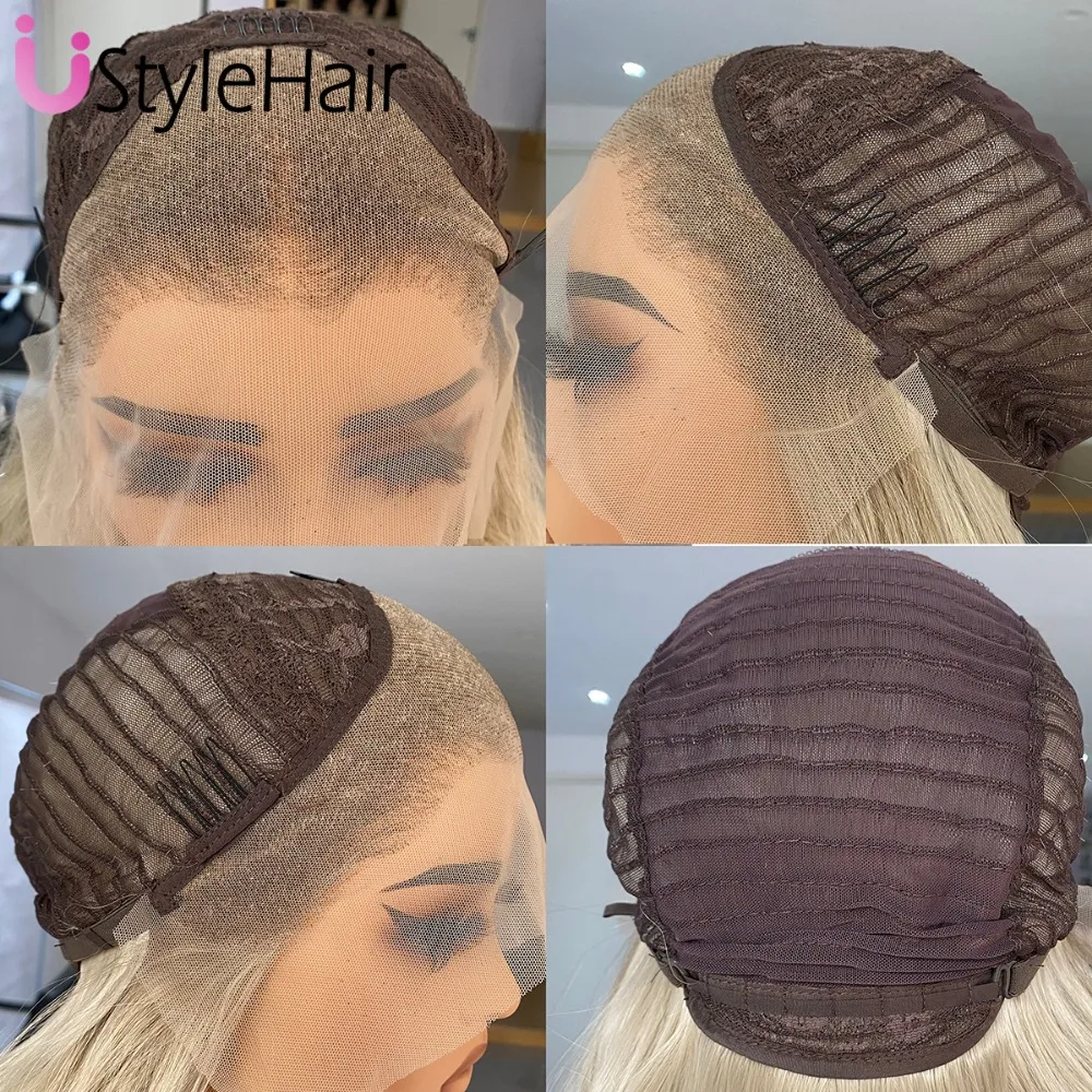 UStyleHair أسود قصير موجة شعر مستعار الاصطناعية الدانتيل شعر مستعار أمامي للنساء شعري طبيعي الاستخدام اليومي الباروكات ألياف مقاومة للحرارة الشعر