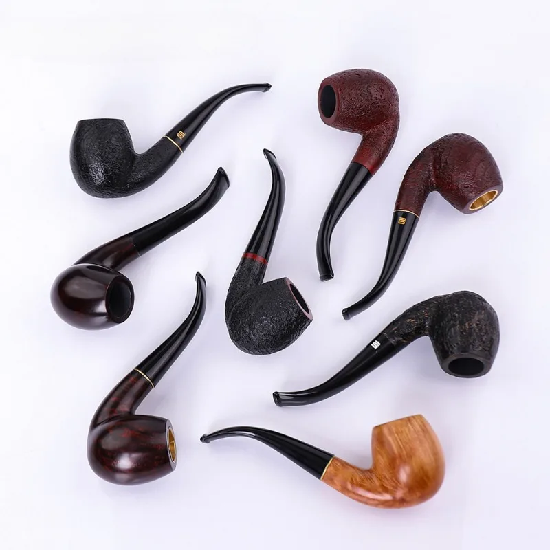 Wooden smoke pipe with curved handle, carbon filter, multiple colors available, manual smoke pipe