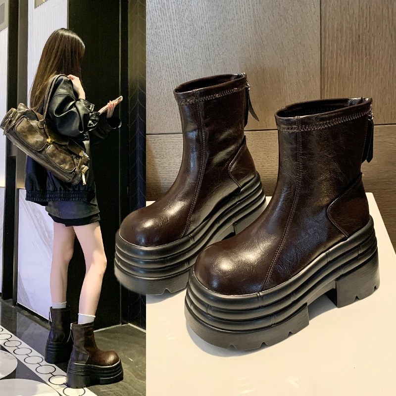 

Women's Ankle High Boots 2026 New Set Wear Zip Chelsea Boots Thick Heel Thick Bottom Short Boots Autumn and Winter Shoes
