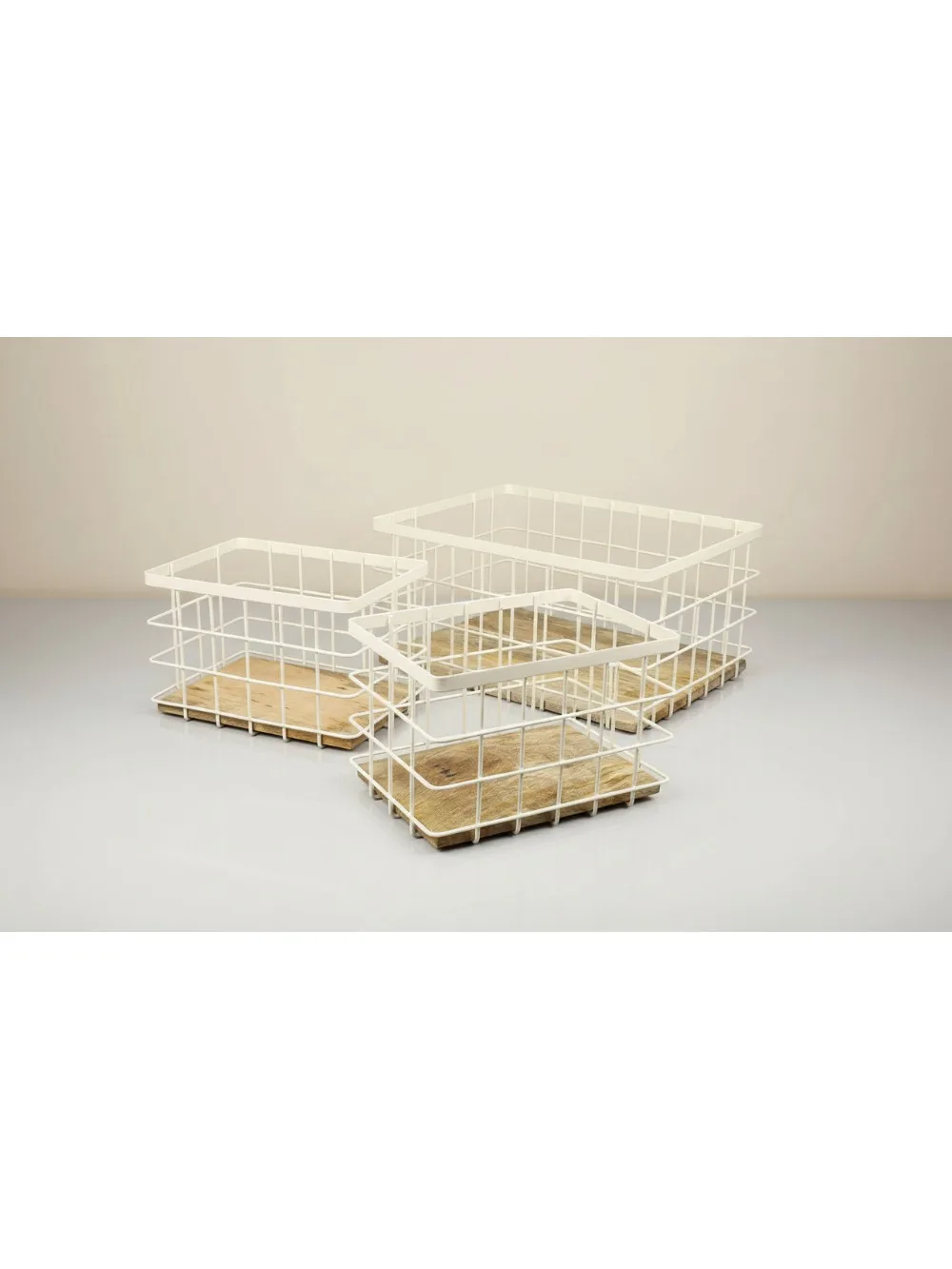 

Винтажные металлические корзины для хранения в фермерском доме с деревянным основанием, набор из 3 предметов для организации кухонных полок в кладовой