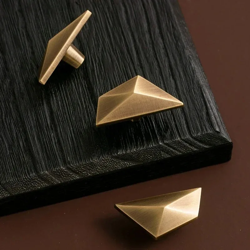 Modern Solid Brass Drawer Knobs Geometric Diamond Brass Cabinet Knob Single Hole Wardrobe Cupboard Door Pulls Furniture Hardware
