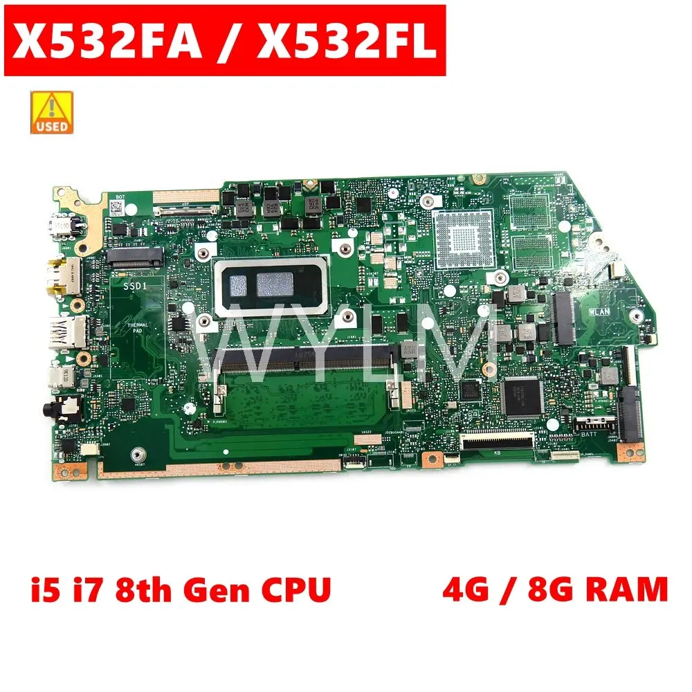 

Б/у материнская плата для ноутбука X532FA i5 i7 8-го поколения CPU 4G/8G RAM, планшетофон S15 S532F X532 X532F X532FL X532