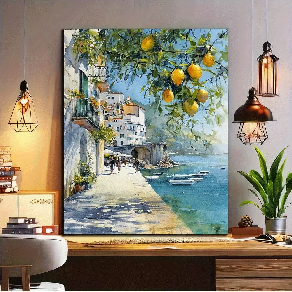 Painting of the Amalfi Coast Perfect for Living Room, Bedroom,  Hallway, Office, Bar, Cafe and Restaurant Canvas Painting Decora