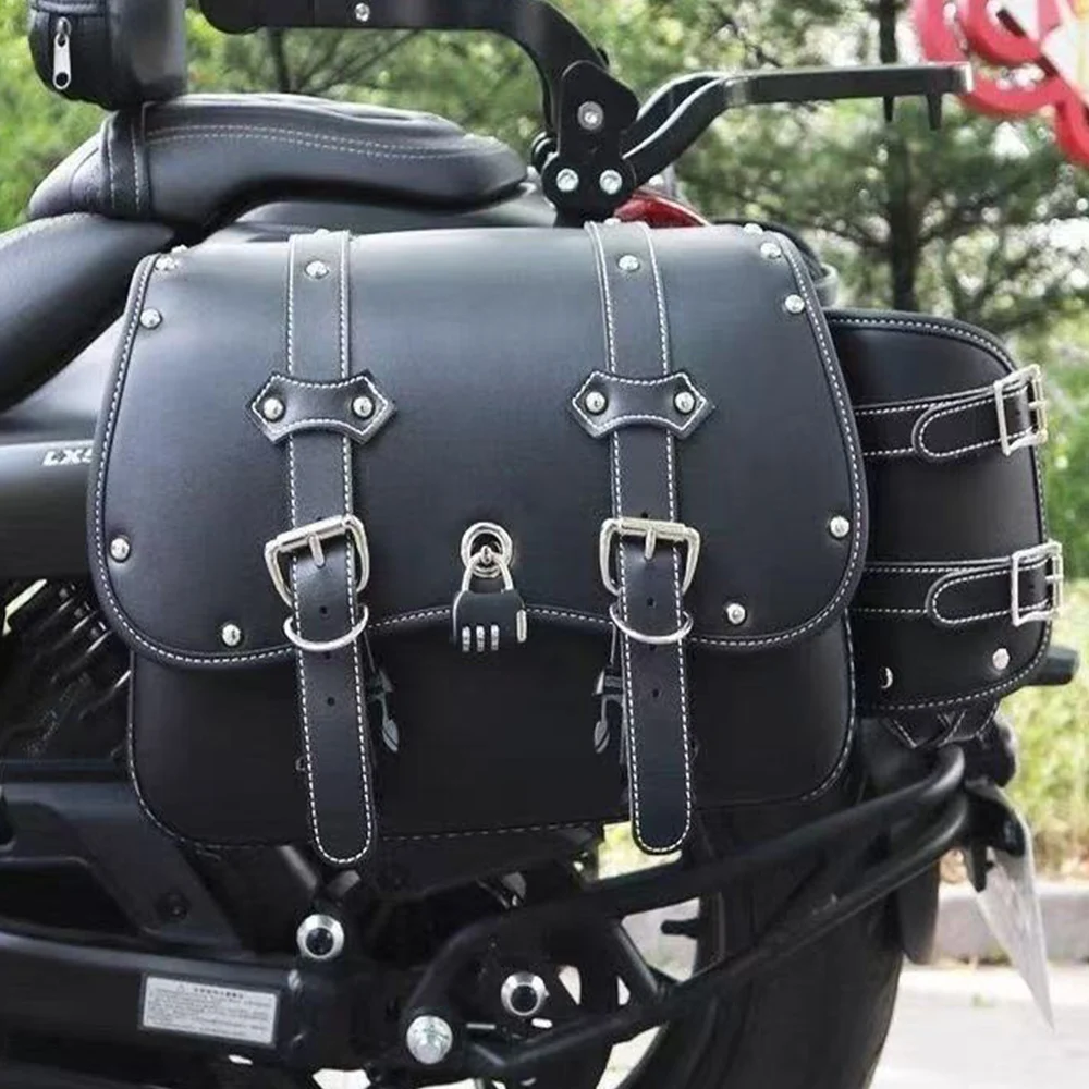 Retro Motorcycle Saddle Black Bag Waterproof Saddlebag Large Capacity Rider Bag Side Universal Hanging Storage Bag 38x15x27cm